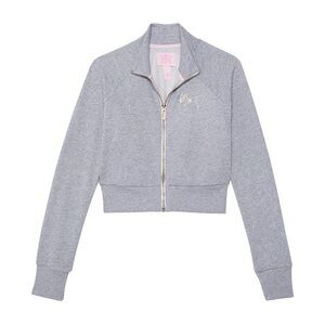 Love Shack Fancy x VS PINK XXL FULL ZIP UP JACKET GRAY Dog Sequin Fleece Lined